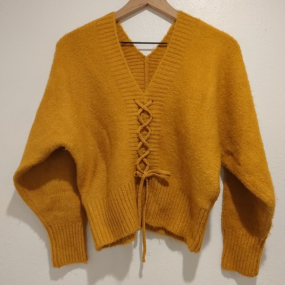 Knit Blouse Marigold Mustard Size Large Coastal Boho Cabincore Leisure Wear